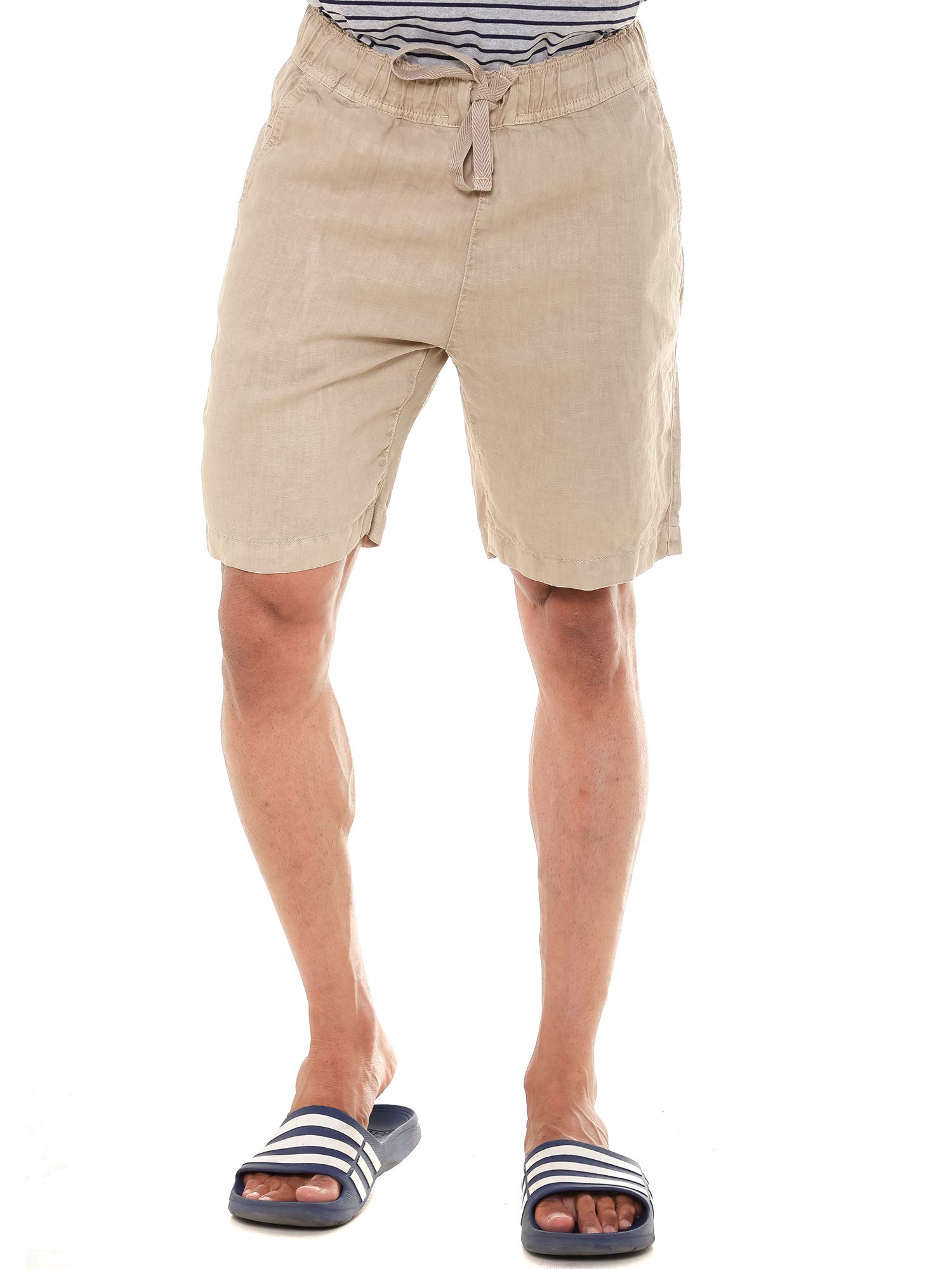 Mens Solid Beige Mercerized Cotton Casual Wear Shorts-image-0