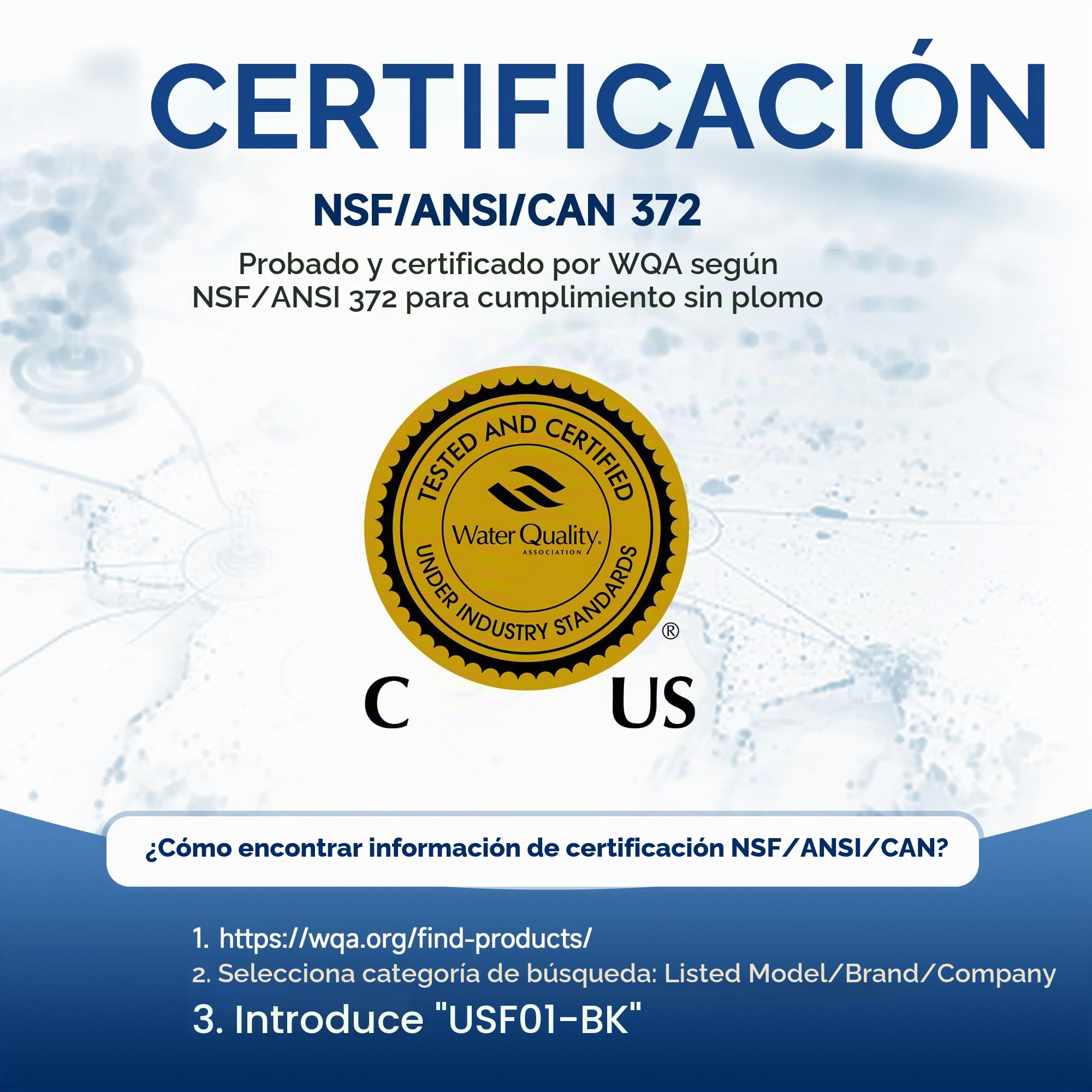 AQUALTRA USF01-BK Sistema bajo fregadero, 45400L, certificado NSF/ANSI/CAN372, reduce PFOA, PFOS, cloro, plomo, mercurio, cloramina, fluoruro, microplásticos, mal sabor & olor