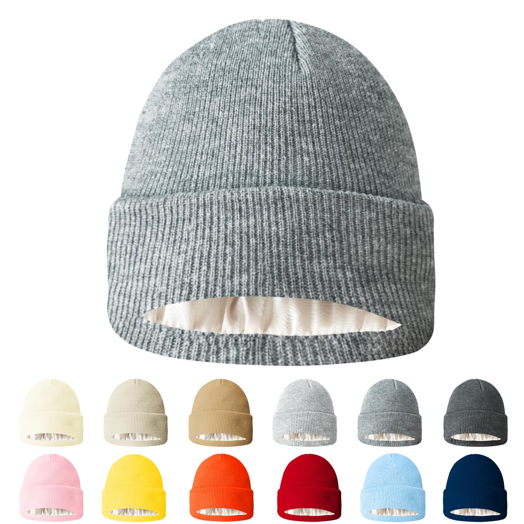 AGLIFEFY Winter Beanie Warm Knit Cuffed Silk Lining Hats Warm Beanies for Women Men