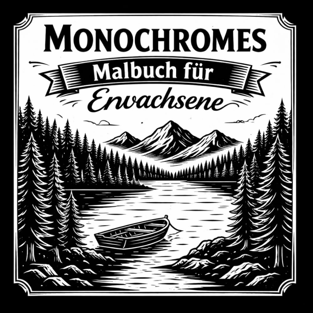 Monochromes malbuch für erwachsene : 55 monochrome Motive mit ruhigen Natur Szenen – Malbuch Schwarz Weiß für Erwachsene – Monochromes Ausmalbuch zur Entspannung . (Monochrome Natur Kollektion)