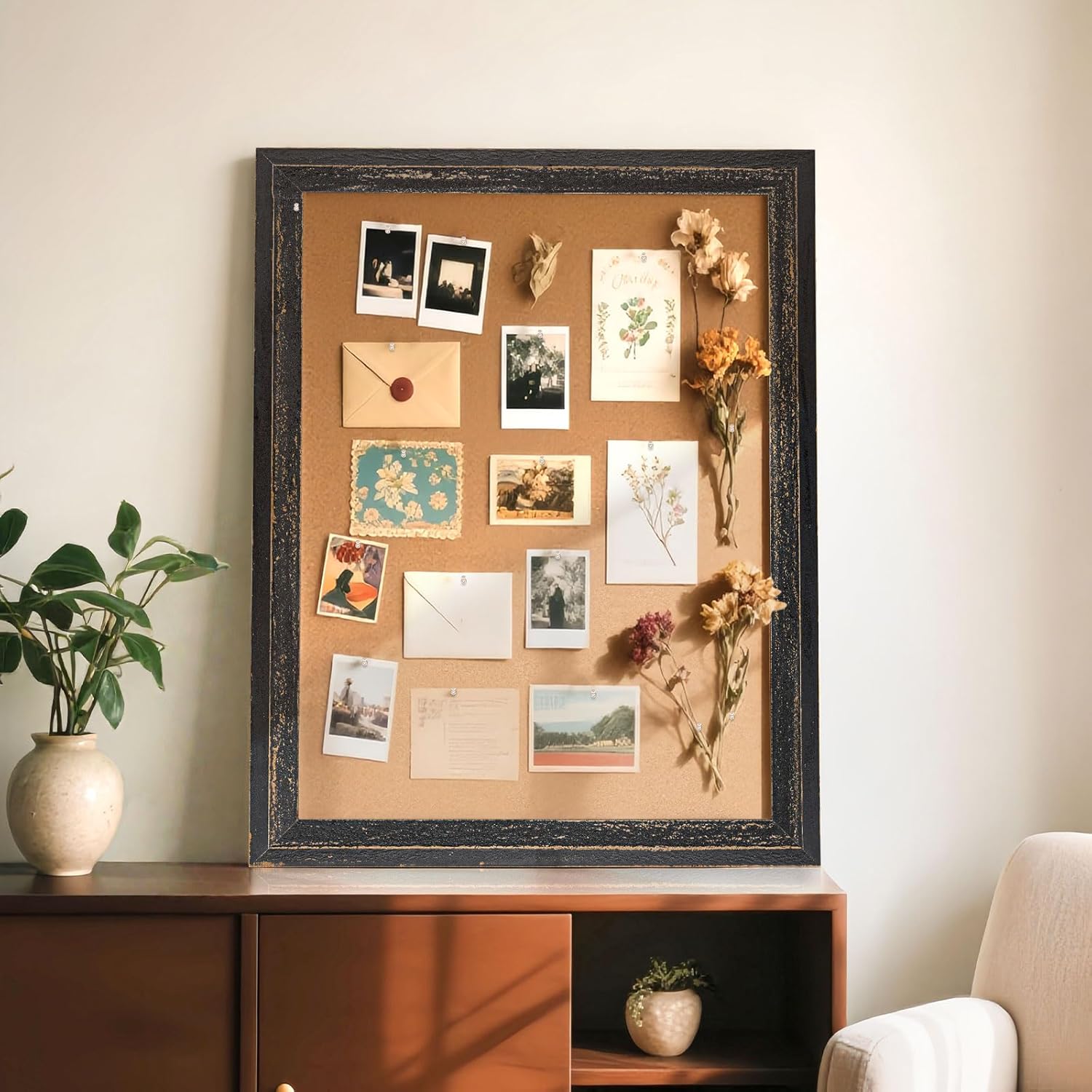 Cork Board Bulletin Board - 24" x 18" - Rustic Black Frame Corkboard for Wall - Decorative Pin Board, Message Board, Vision Board, Picture Board, Photo Board Black Frame 24"x18"