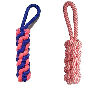 KOKIWOOWOO Chew Rope Toy,Durable Braided Cotton Rope Toy for Puppy/Dog Teeth Cleaning Color May Vary Pack of 2