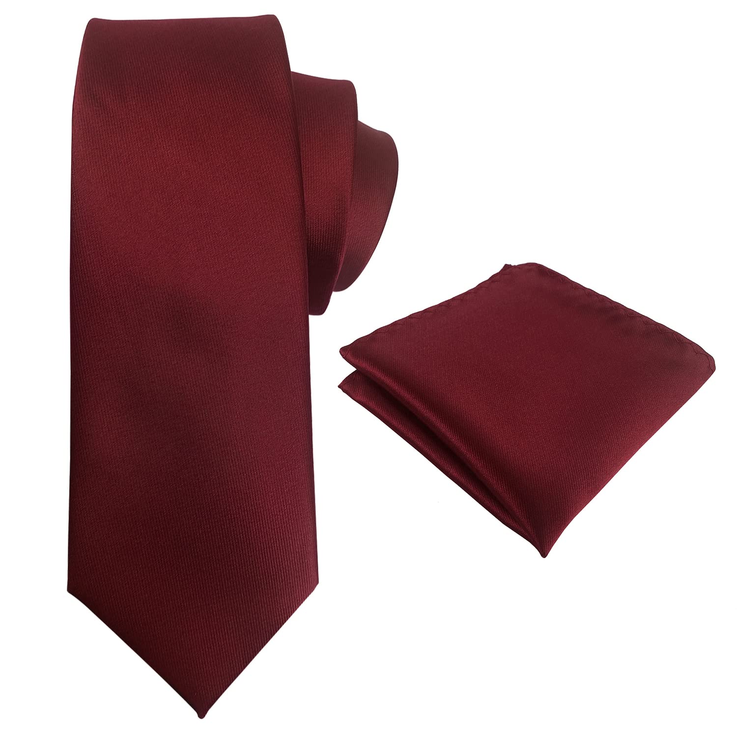 Murong Jun Men's Tie Set 3.15" Solid Pure Color Plain Formal Necktie and Pocket Square Set For Men, Burgandy, Medium