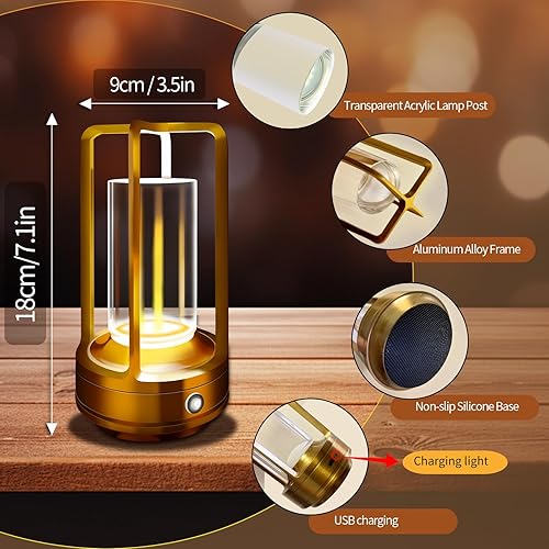 Miniatura 4 de Lámpara de mesa para exteriores, lámpara recargable de 4000 mAh, lámpara de mesa inalámbrica regulable de 3 colores para patio, campamento, mesa de