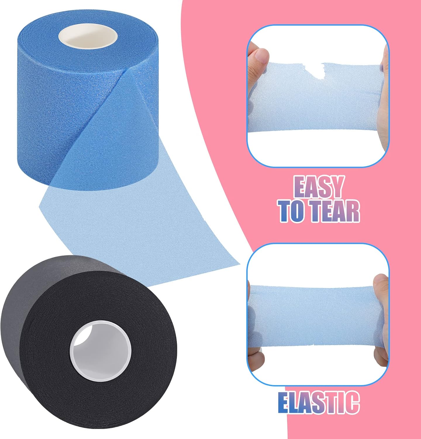 3 Pieces Pre-Wrap Tape for Hair, Sports, Ankle, Wrists, Knees - Foam Underwrap 2.75 Inch x 30 Yards (Black, Blue) - Image 4