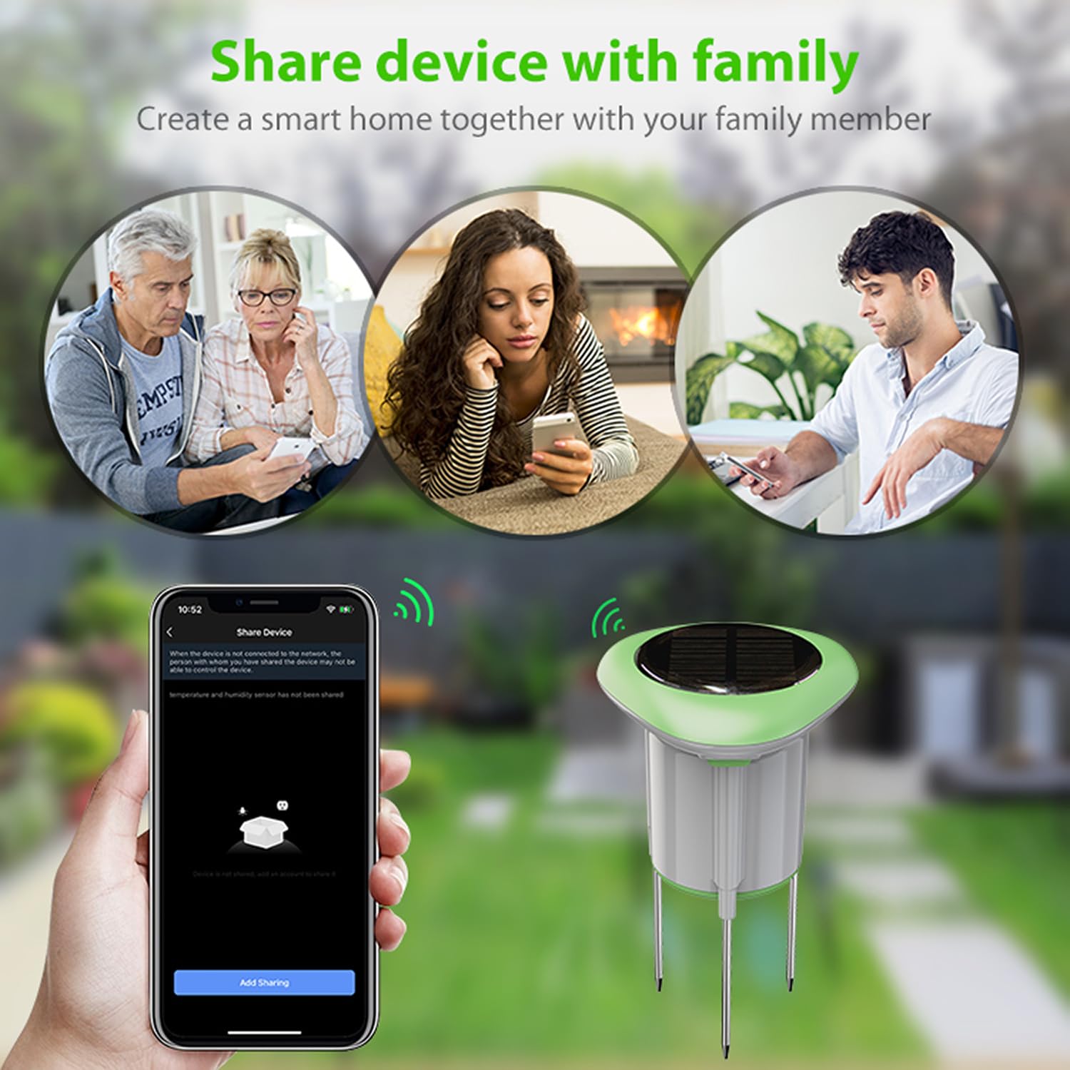 Solar Powered Soil Moisture & Temp Sensor WiFi/Bluetooth No Gateway Required | IP65 Waterproof Indoor/Outdoor Plant Monitor | Compatible with Alexa & Tuya Smart Life | Garden, Farm Hygrometer