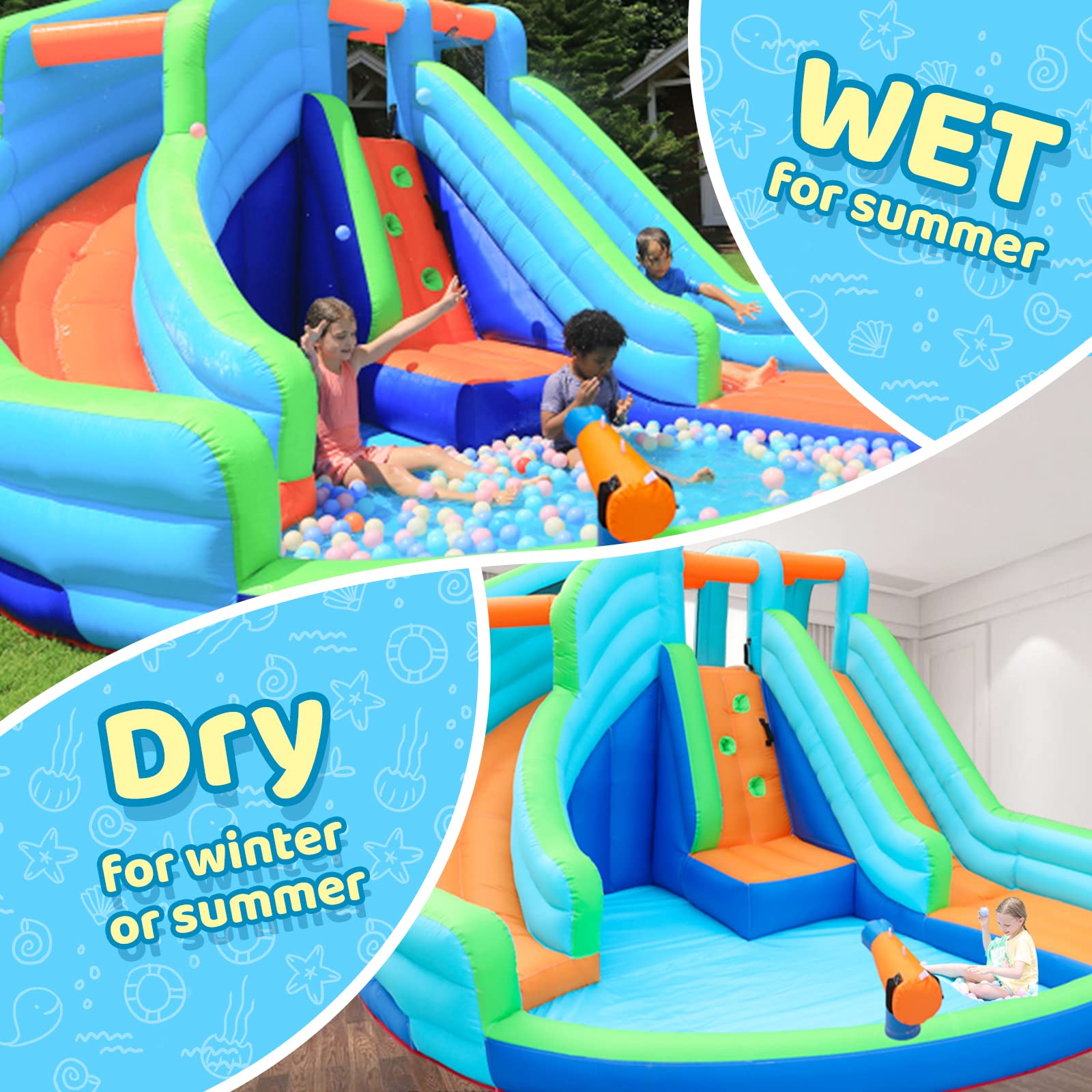Doctor DolphinIn Bounce House,Water Jumper Slide,Water Bounce Slide House,Inflatable Water Park with Splash and Slide