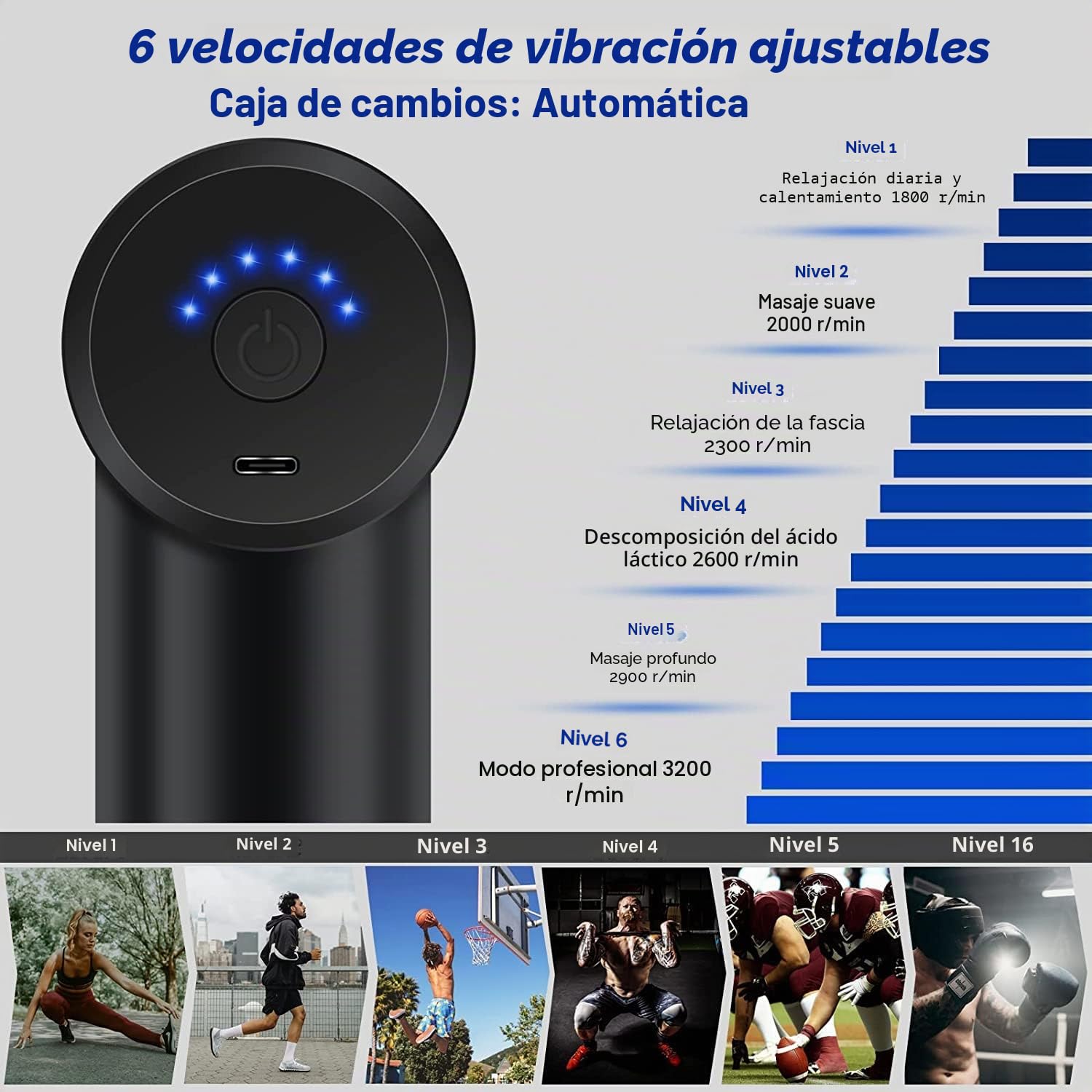 Mini Pistola de Masaje Muscular, Uplayteck Masajeador Muscular Portátil 35DB Ultra Silencioso con 6 Velocidades, 4 Cabezales de Masaje, Masajeador de Mano para Relajar Los Músculos Aliviar
