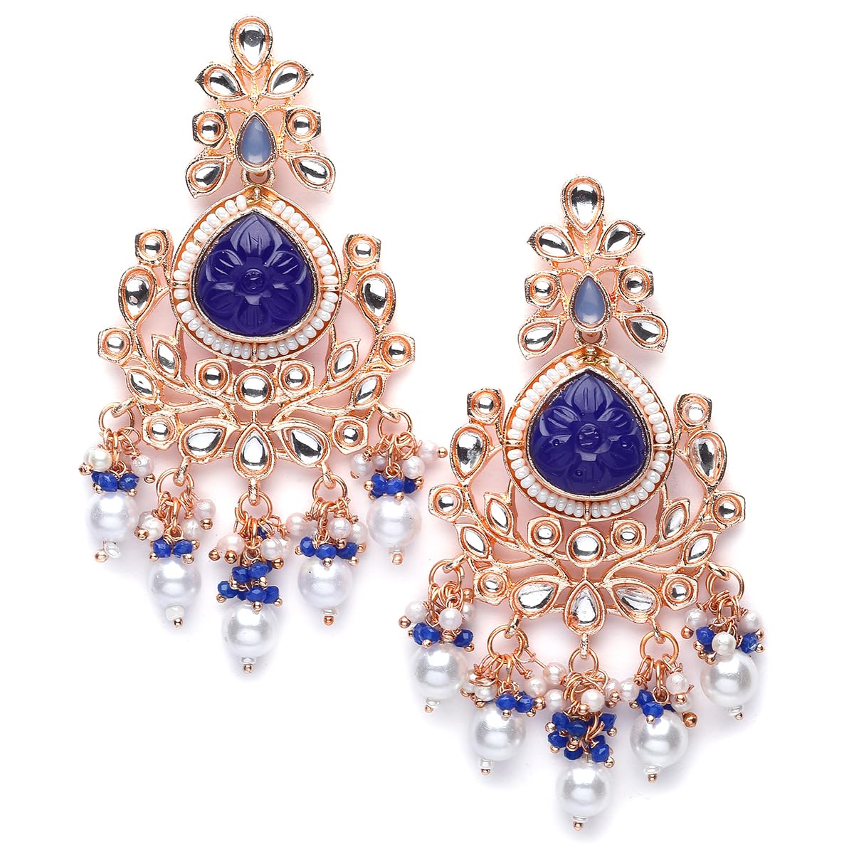 Karatcart Rose Gold Plated Blue Carved Stone Kundan Drop Earrings for Women (B0CFXLBY39) Amazon Price History, Amazon Price Tracker