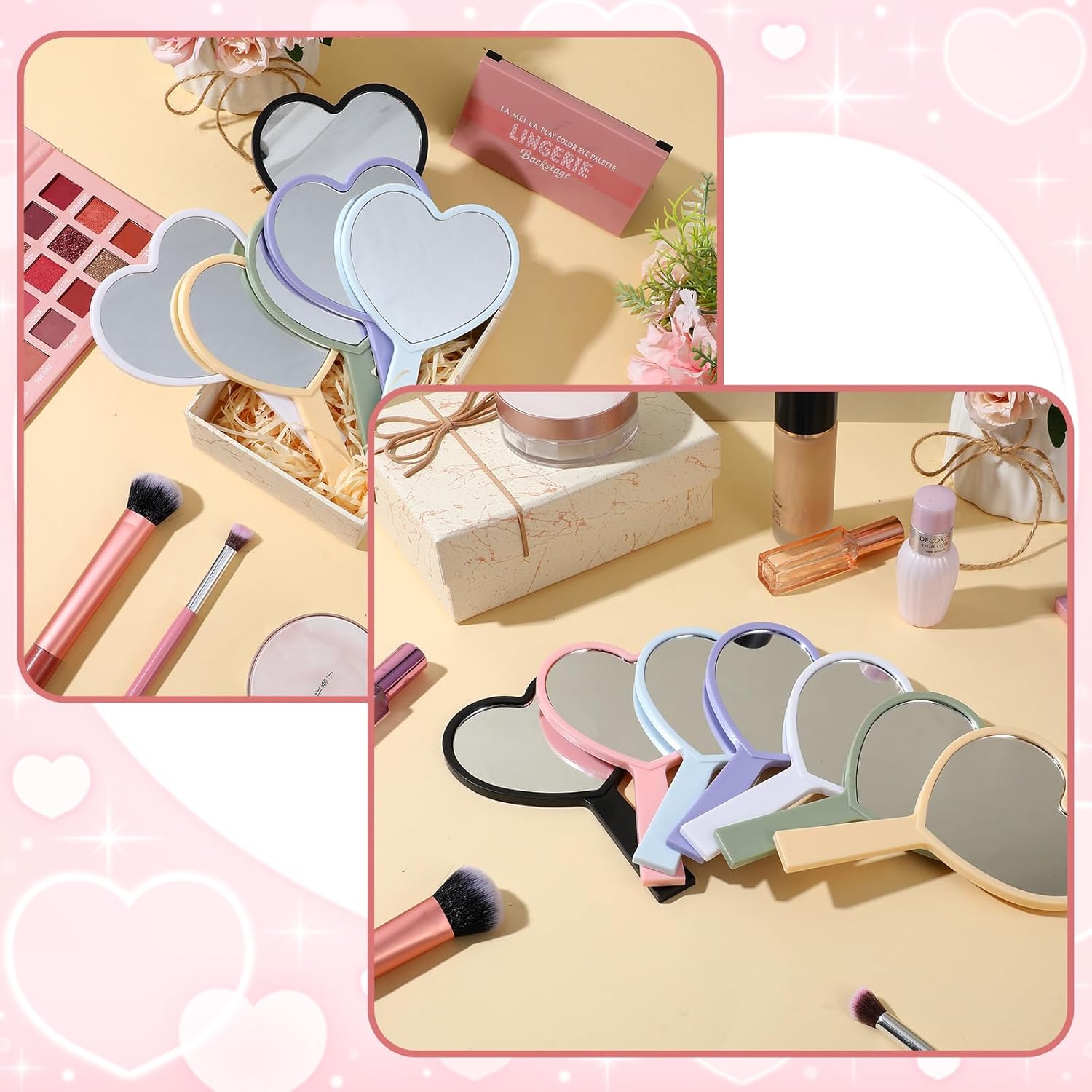 21 Pcs Heart Mirror Hand Held Mirror Valentines Day Gifts Cute Travel Makeup Plastic Heart Shaped Mirrors with Handle Gifts for Women Her Christmas Birthday Party Favor Cosmetic Travel Makeup