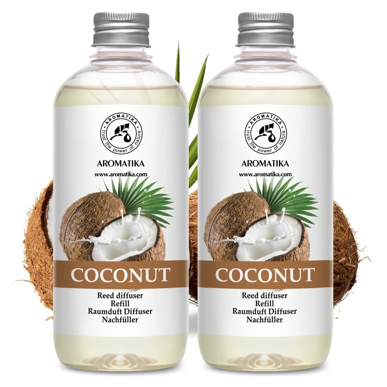 Ricarica per Diffusore di Cocco 2x500ml per Aromaterapia - Fragranza per Casa - Deodorante per Ambienti - Reed Diffuser Refill - Fragranza Intensa e Duratura - Fragranza Cocco