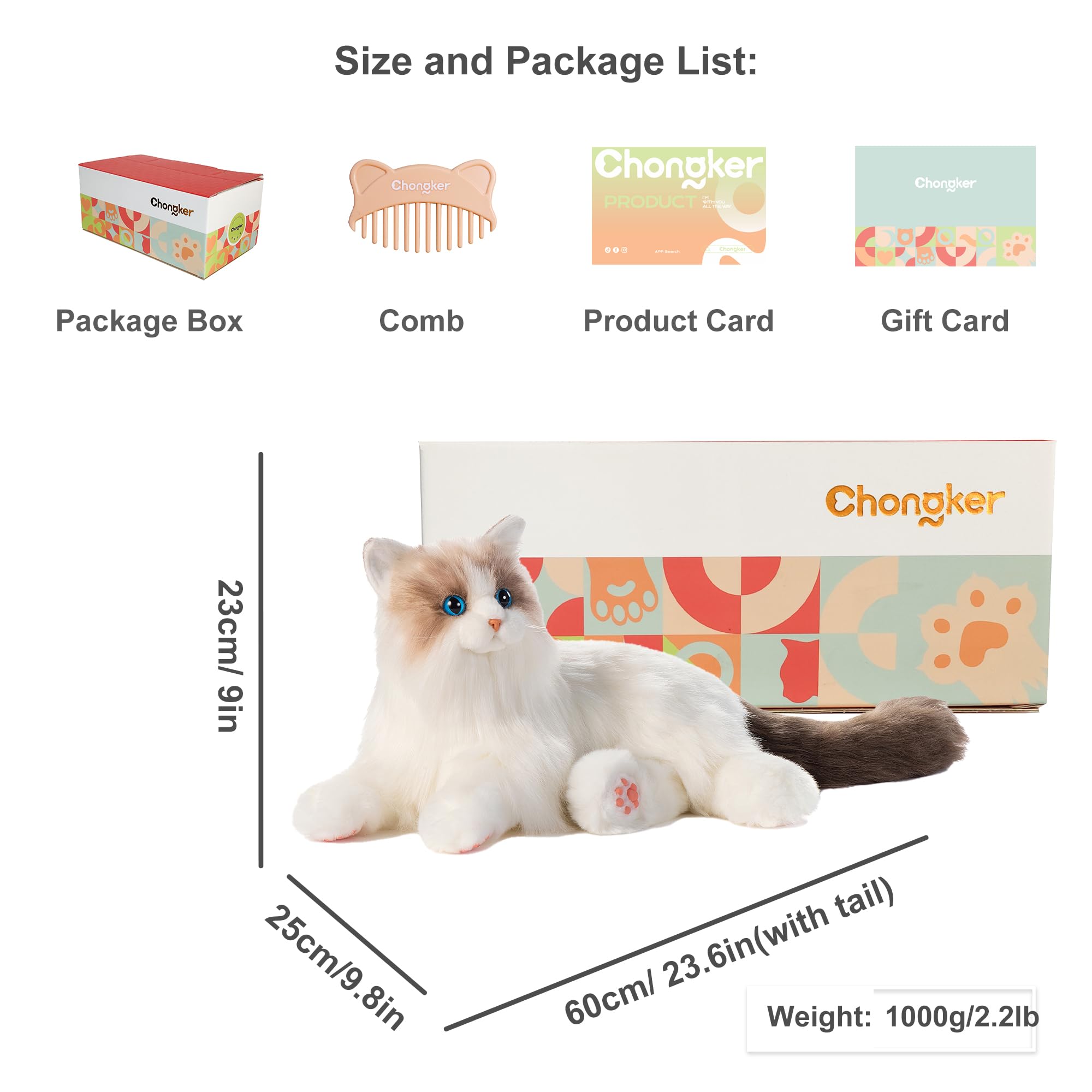 Chongker Roboterkatze | Interaktiver Elektronische Katze, Beschwertes Kuscheltier mit Geräuschreaktion | Realistischer Herzschlag & Schnurren | Lebensechter Plüschfreund zum Kuscheln (Weiß)