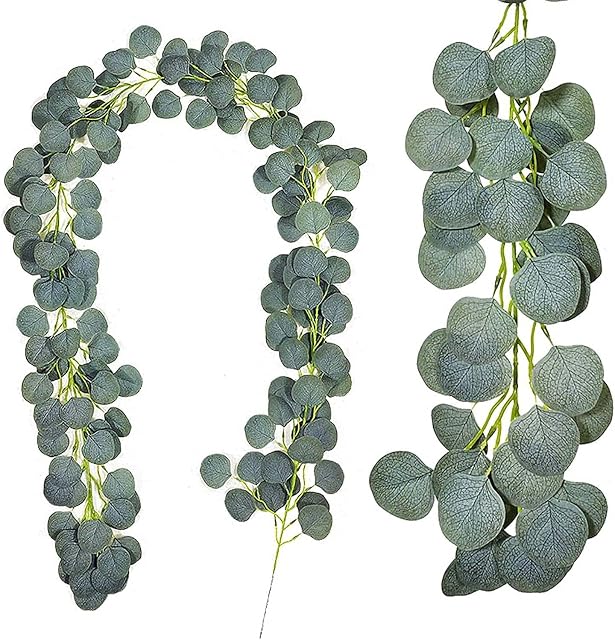 2Pack Artificial Eucalyptus Garland, 6.5FT Strand Artificial Plant Vines Decorations, Handmade Garland Vines Greenery, Hanging Plants Vine For Wedding Party Table Wall Decoration (Eucalyptus)