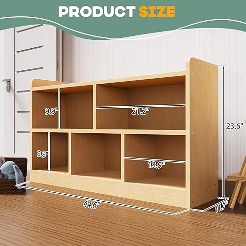 Miniatura 2 de Estante Montessori de madera contrachapada de abedul  Armario de almacenamiento de 5 secciones, organizador de 2 estantes para niños, ideal para