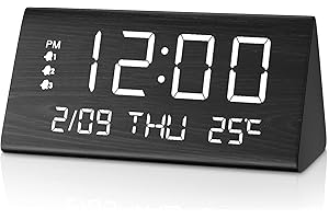 JALL Multi Day Digital Alarm Clock, Black Wooden