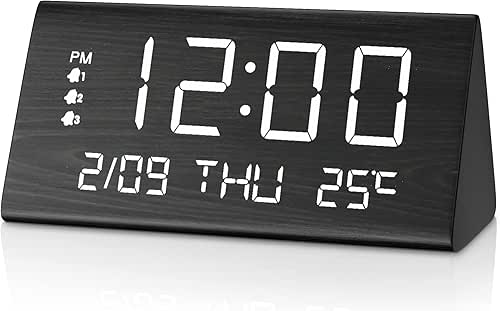 JALL Digital Alarm Clock, with Wooden Electronic LED Time Display,