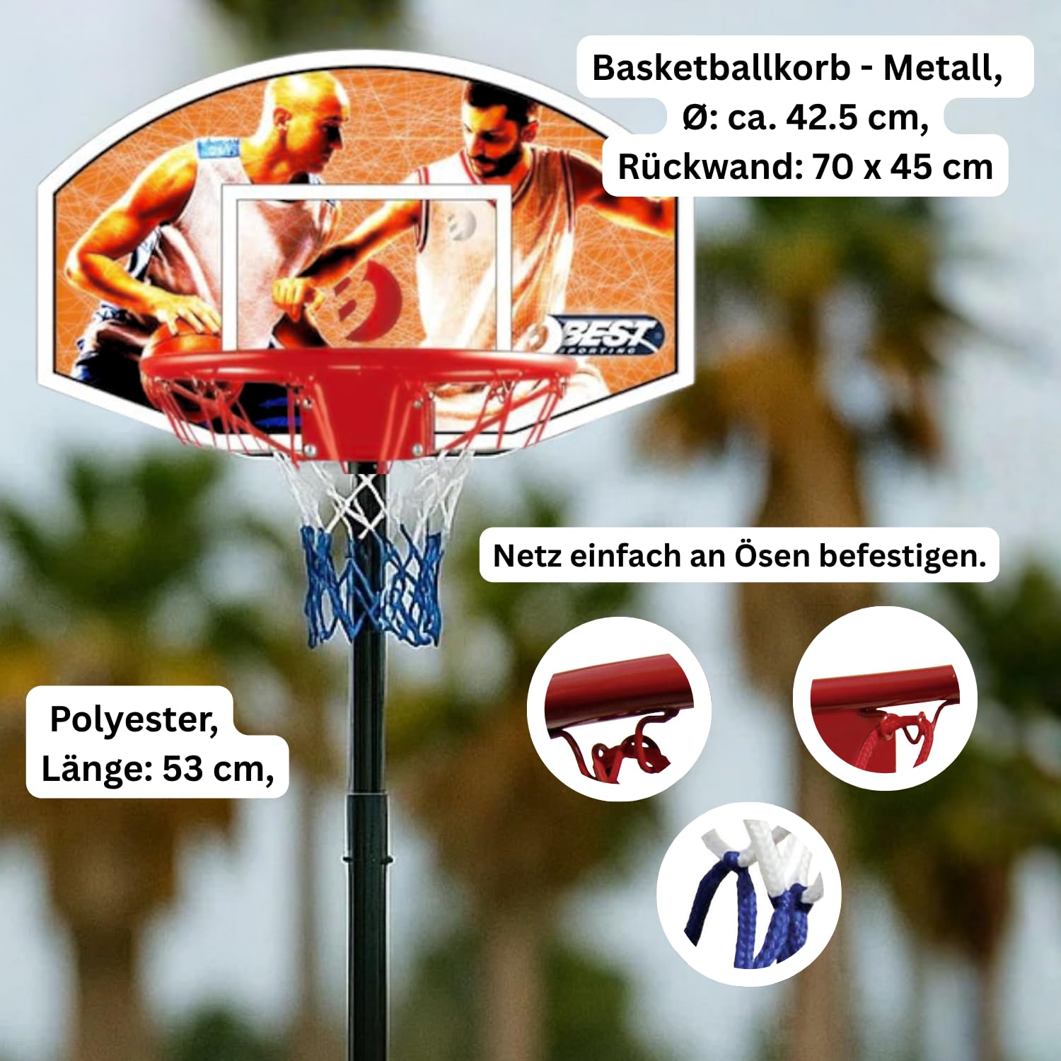Best Sporting Basketballkorb Outdoor mit Ständer I Höhenverstellbarer Basketball-Korb I Robuster Outdoor-Basketballständer für Kinder I Mit Transport-Rollen