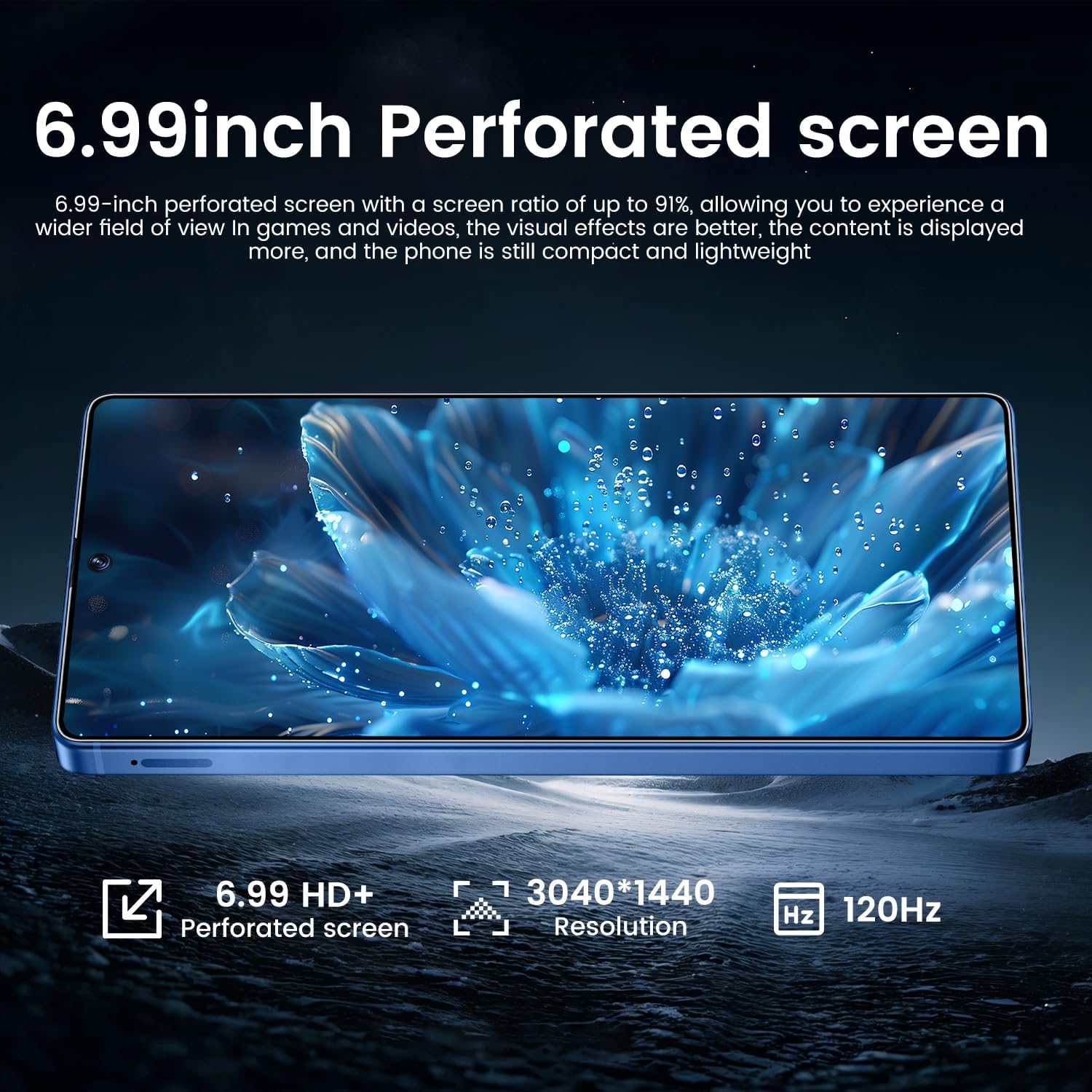 JQAKP I25 Ultra Smartphone 16+512GB | Android 14 | Snapdragon 8 Gen 3 | 68MP+108MP Dual Camera | 7000mAh Battery | 6.99" FHD+ Display | Outperform Competitors in Speed & Power (Blue)
