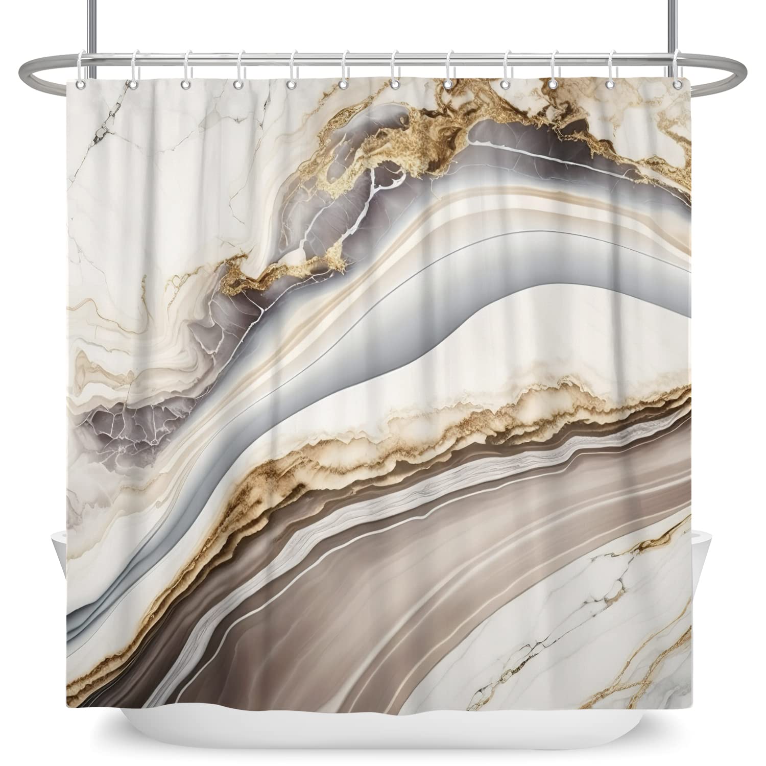 Bovlleetd Champagne Marble Shower Curtain Modern Luxury Grey Decorative Elegant Simplicity Bathroom Curtain Accessories 72"x72" Waterproof Polyester Fabric Set 12 Holes — image 1