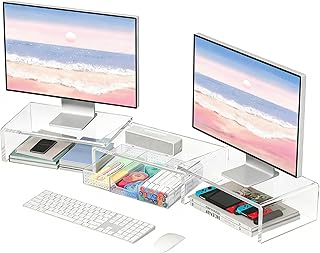 OPNICE Clear Acrylic Desk Organizers and Accessories, Dual Monitor Stand...