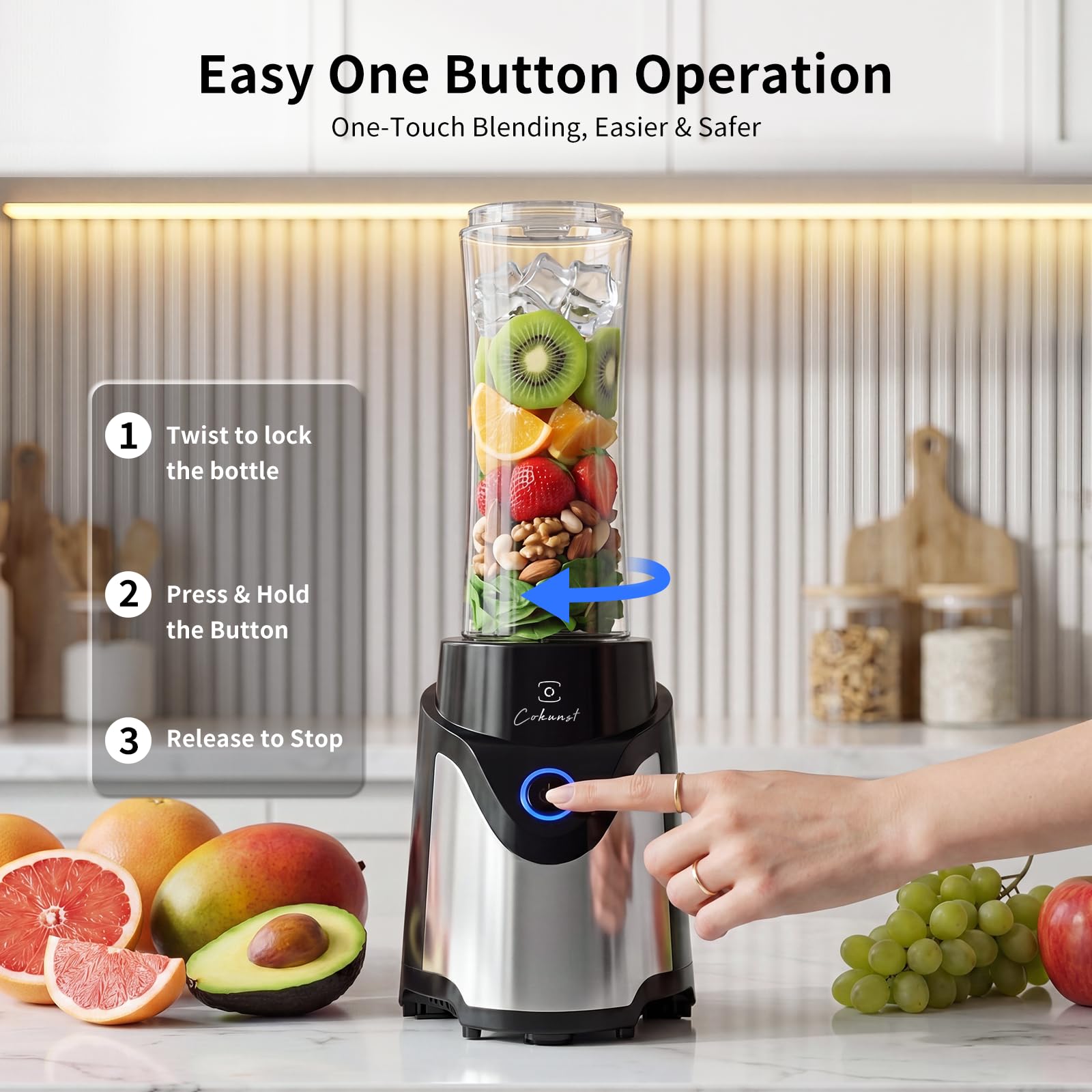 COKUNST Frullatore elettrico per succhi e frullati, frullatore elettrico, 2 tazze