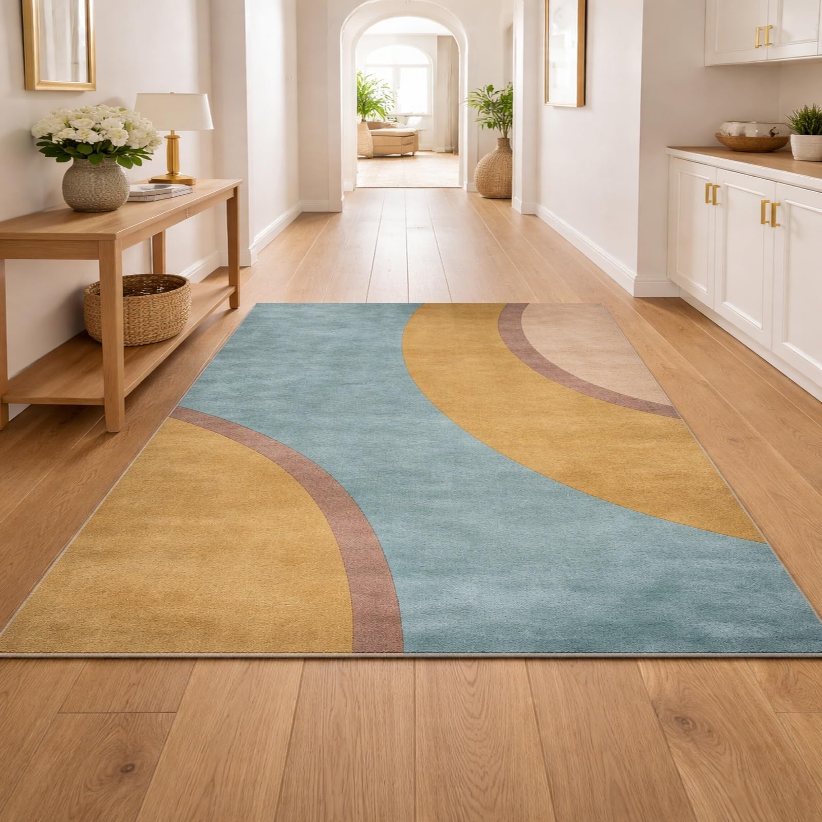 Tapis géométrique moderne bleu 160 x 230 cm pour décoration de salle de séjour et chambre