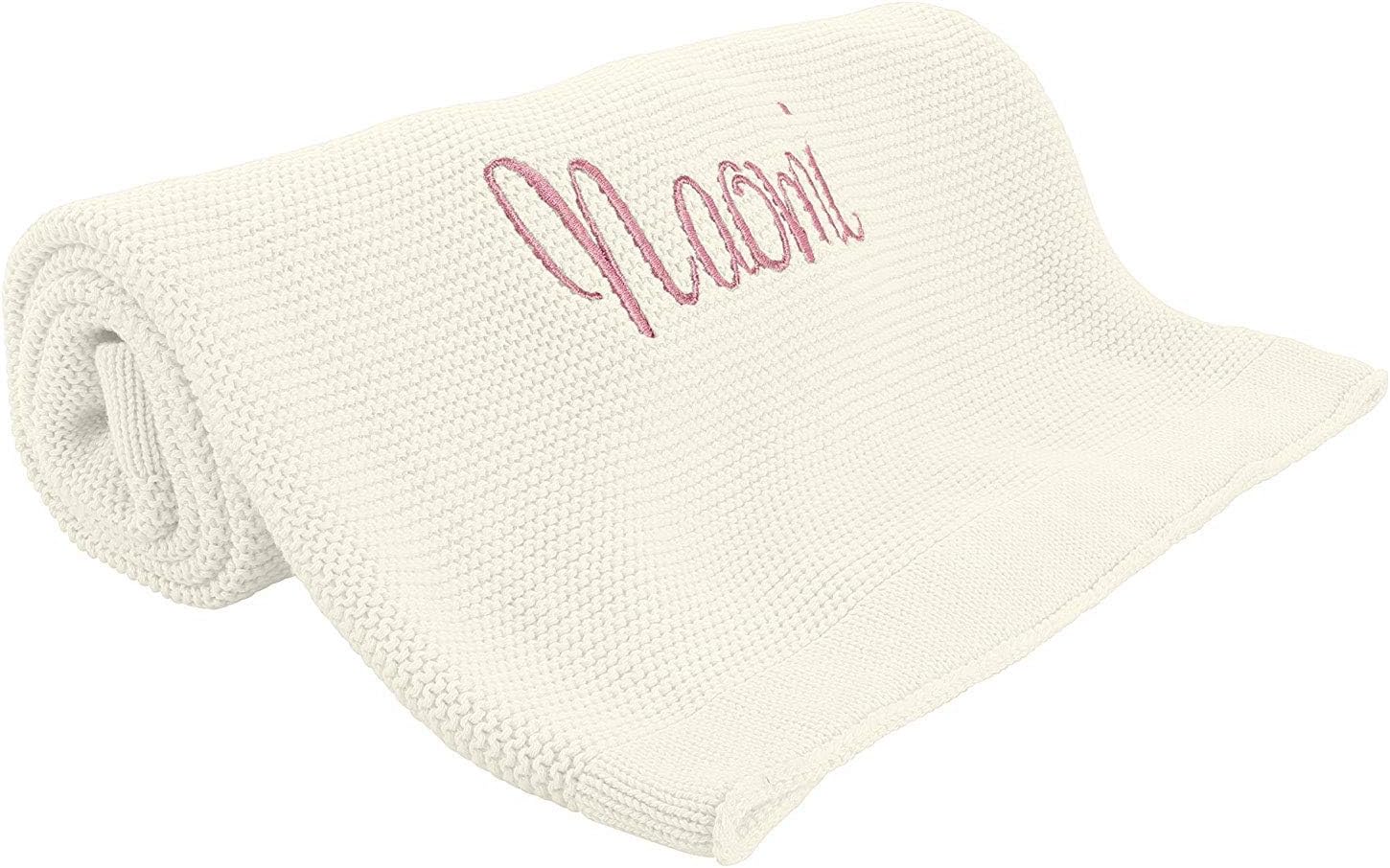 Custom Monogrammed Baby Blanket - Personalized Newborn Gift, Knit Cotton All Year Round