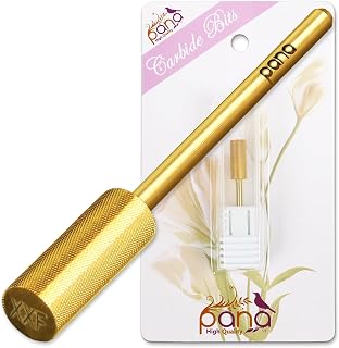 PANA Flat Top Small Barrel 3/32" Shank Size - (Gold, 2X Fine Grit) - Fast remove Acrylic or Hard Gel Nail Drill Bit for Manicure Pedicure Salon Professional or Beginner
