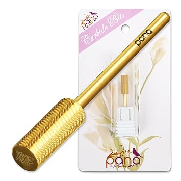 PANA Flat Top Small Barrel 3/32" Shank Size - Gold, 2X Fine Grit - Fast remove Acrylic or Hard Gel Nail Drill Bit for Manicure Pedicure Salon Professional or Beginner