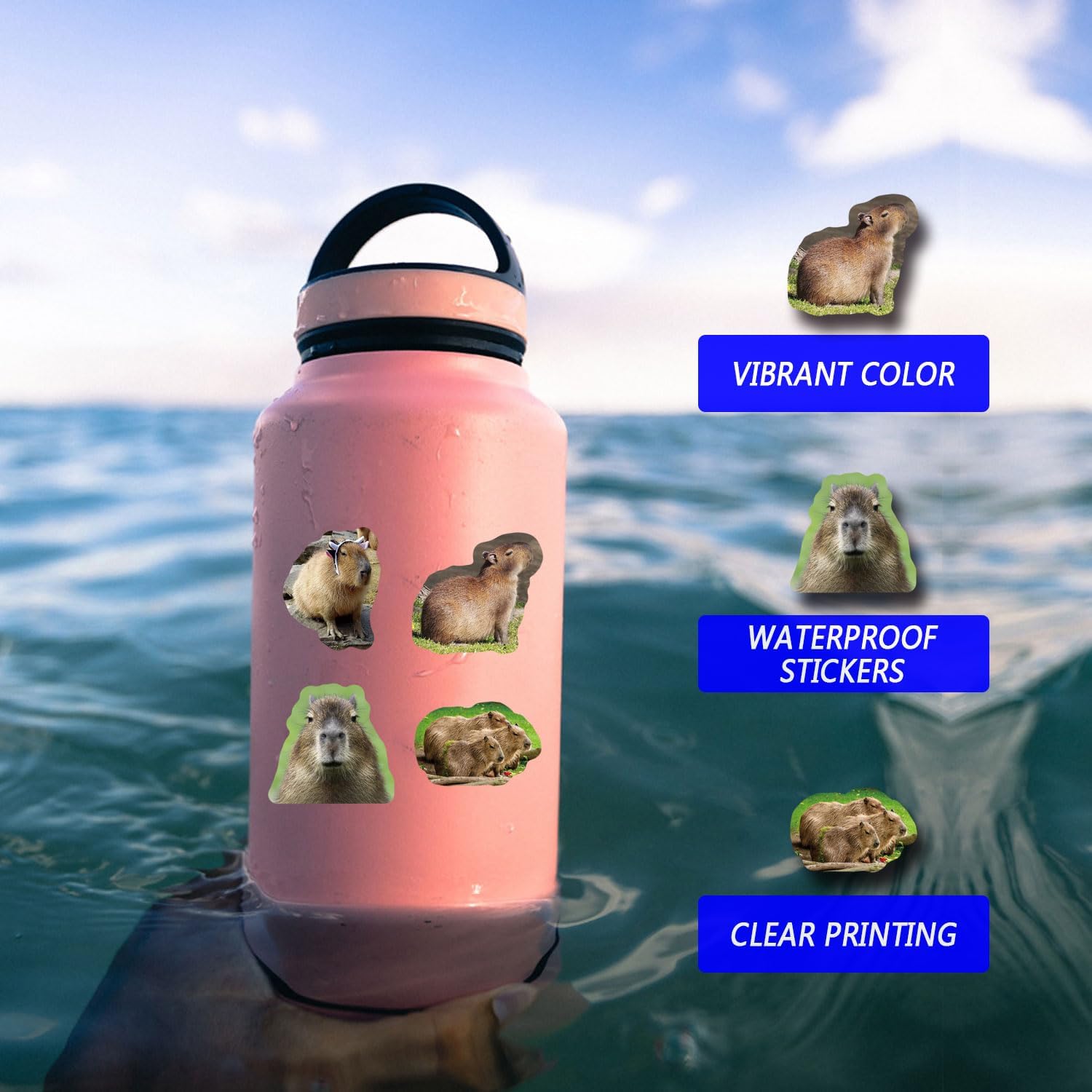 120pcs Capybara Stickers Pack, Aesthetic Vinyl Waterproof Cute Cartoon Stickers Bulk for Scrapbook Laptop Luggage Water Bottle Tooth Shaped Graphics Decals for DIY Decor