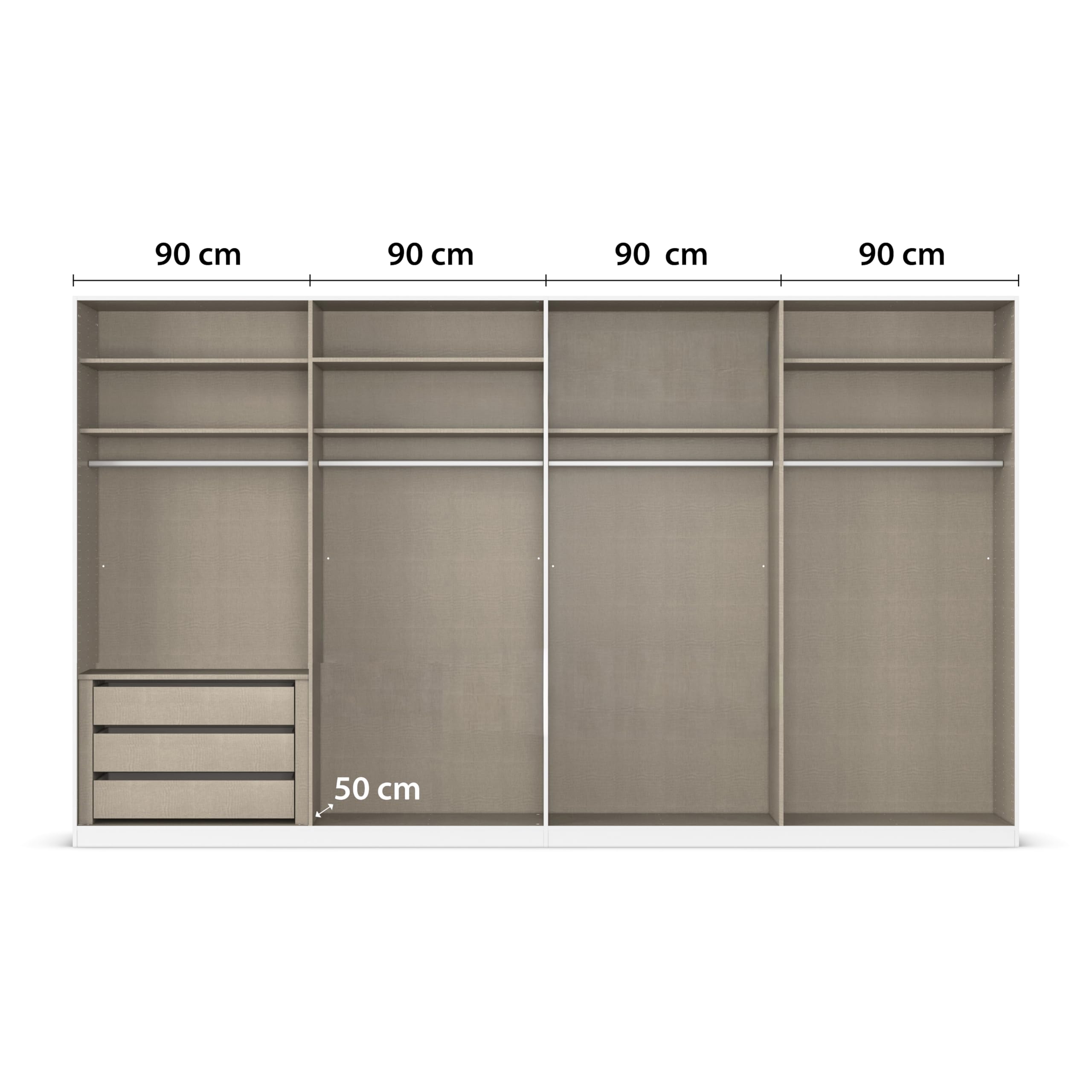 Rauch Möbel Alabama, Kleiderschrank für Schlafzimmer, Kinderzimmer, Wohnzimmer, Garderobe, Flur, 8-türig, mit Zubehör Premium, Farbe Weiß, Breite 360 cm