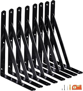 8-Pack 12 Inch Heavy Duty Shelf Brackets, Large Wall Bracket for Garage Kitchen Floating Shelves, Black Powder-Coated Steel