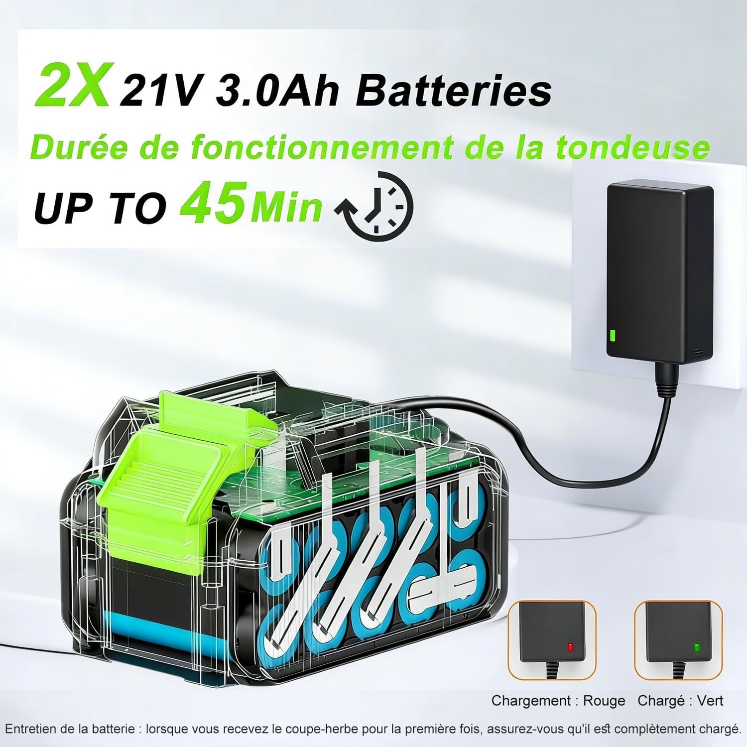 Débroussailleuses Electrique sans Fil, Coupe Bordures sans Fil a 2 21V 3.0Ah Batterie et Chargeur Rapide & 3 Types Lames, Debrouissalleuses a Batterie pour Tondre Les Pelouses du Jardin Pelouse Ferme