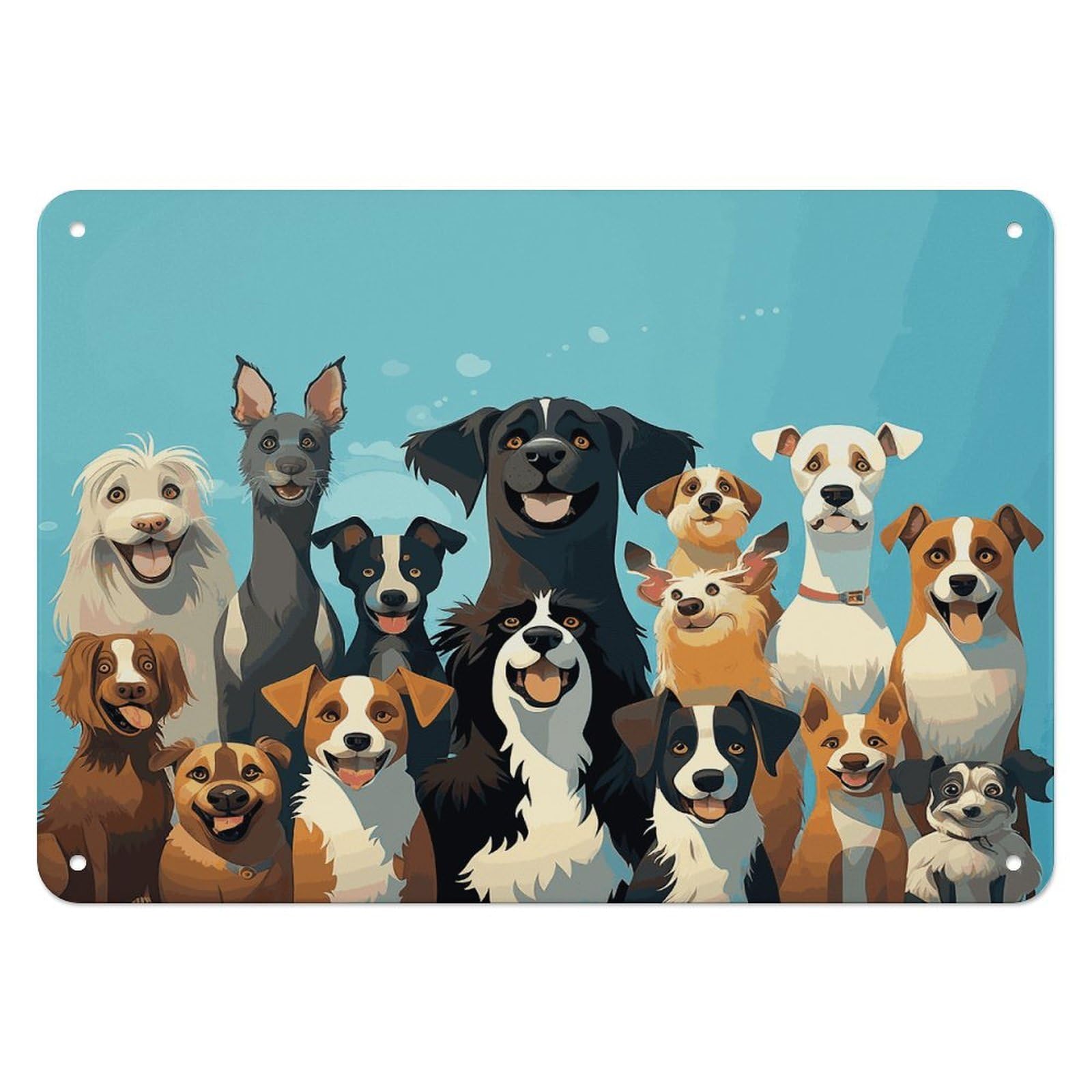 Btcowzrv Style A Large Group Of Dogs On A Blue Background Metal Sign, 5.5" X 7.9" Tin Wall Decor, Wall Art Plaques For Home Wedding Decor Room Living Room Decoration