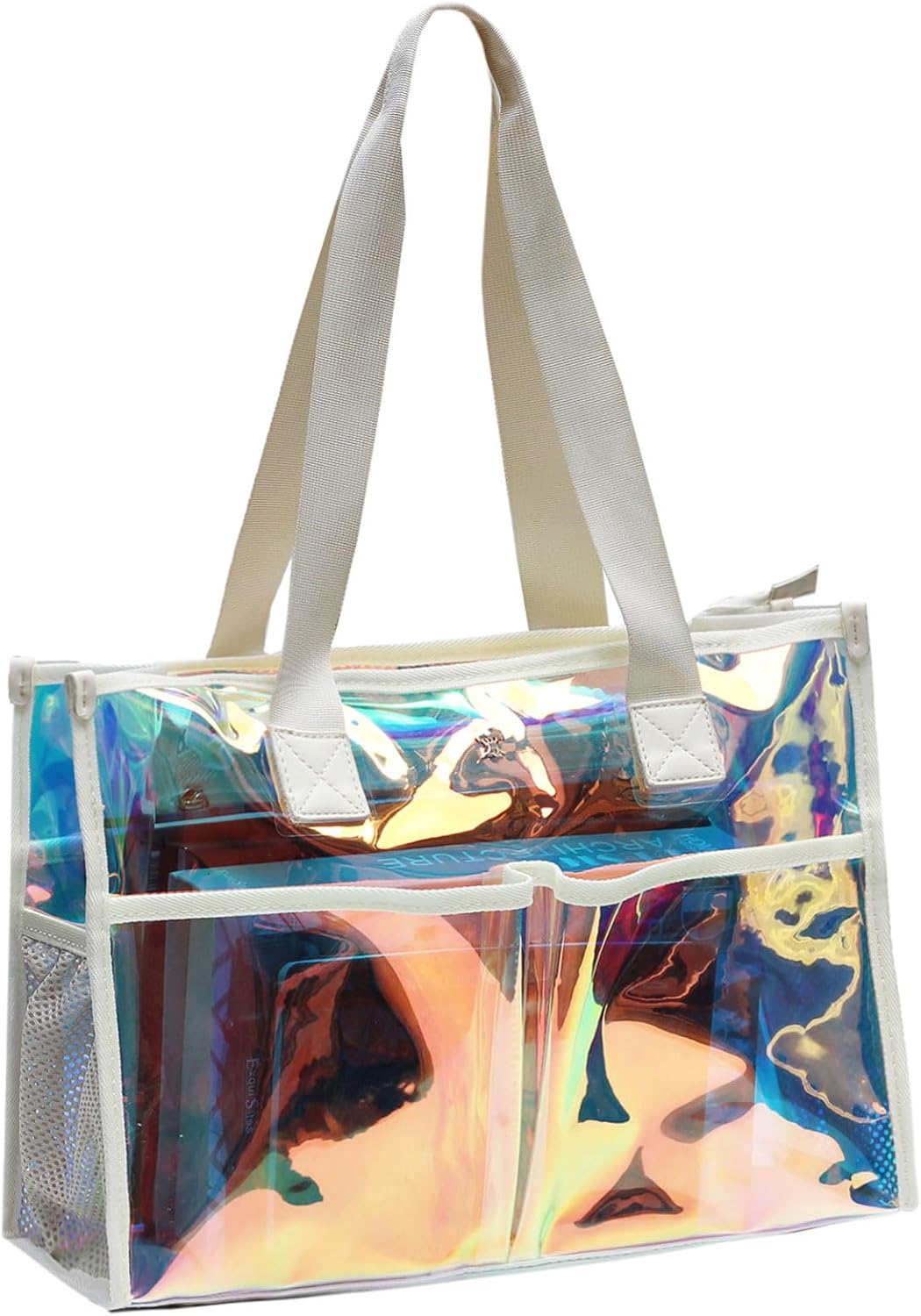 Iridescent Clear Tote Bag for Women, Waterproof Large Beach Tote Pool Swim Cruise Vacation Essentials