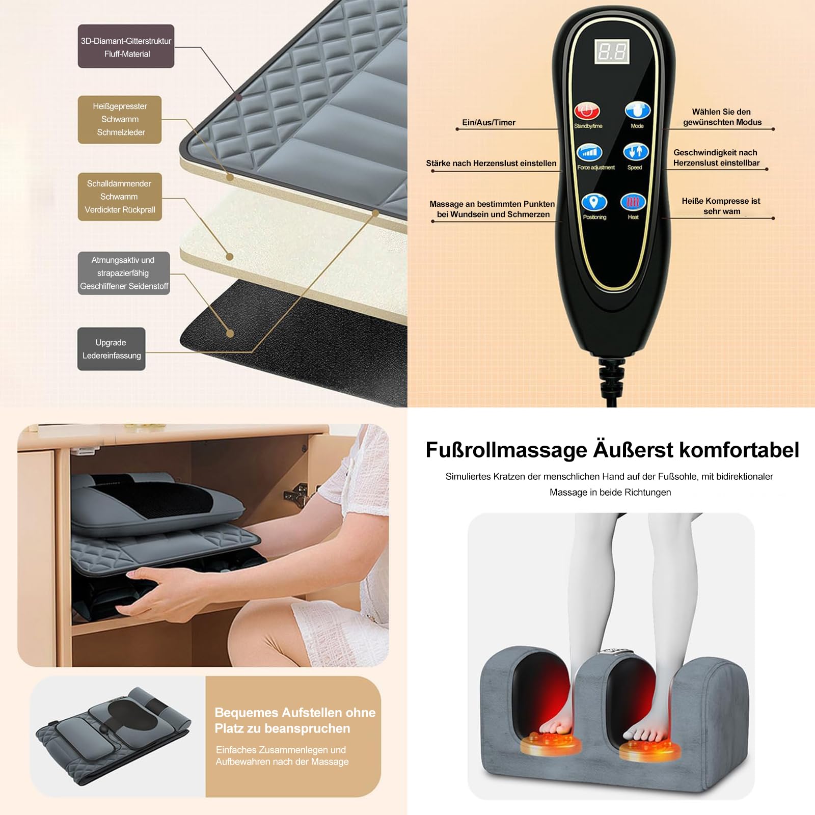 Matelas de massage thermique multifonction avec 12 moteurs de vibrations et vertèbres lombaires + cou - Coussin de massage chauffant pour tout le corps - Soulagement de la douleur de la tête