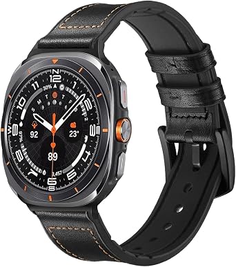 Maxjoy for Galaxy Watch Ultra Bands 2025, Galaxy Watch Ultra 47mm Leather Band, Ultra 2 Hybrid Leather Strap Sport Replacement Straps Compatible with Samsung Galaxy Watch Ultra 47mm 2025 2024, Black