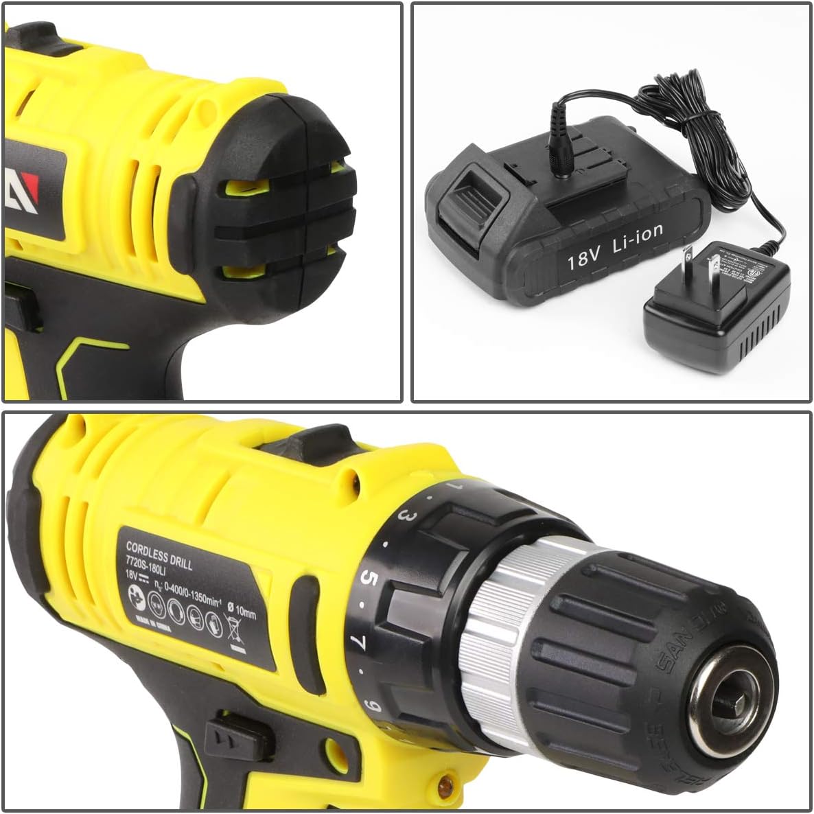 DNA MOTORING TOOLS-00019 Yellow 46 PCs 18V Cordless Drill Driver Bit Set w/Charger+Screwdrivers+Pliers Home/Offic Repair Kit