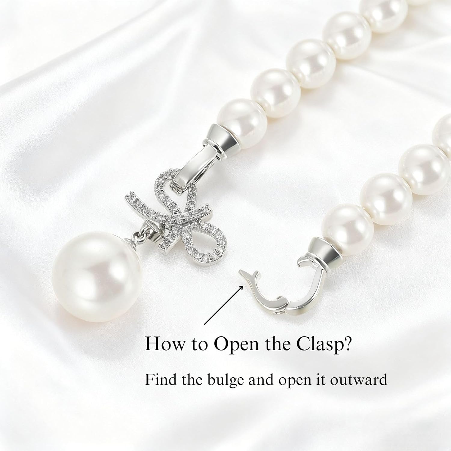 Pearl Strand Necklace, White | Black Shell Pearl | Big Large Beads Chunky Choker | Long Necklace Silver Clasp Jewelry for Women Men - Image 6