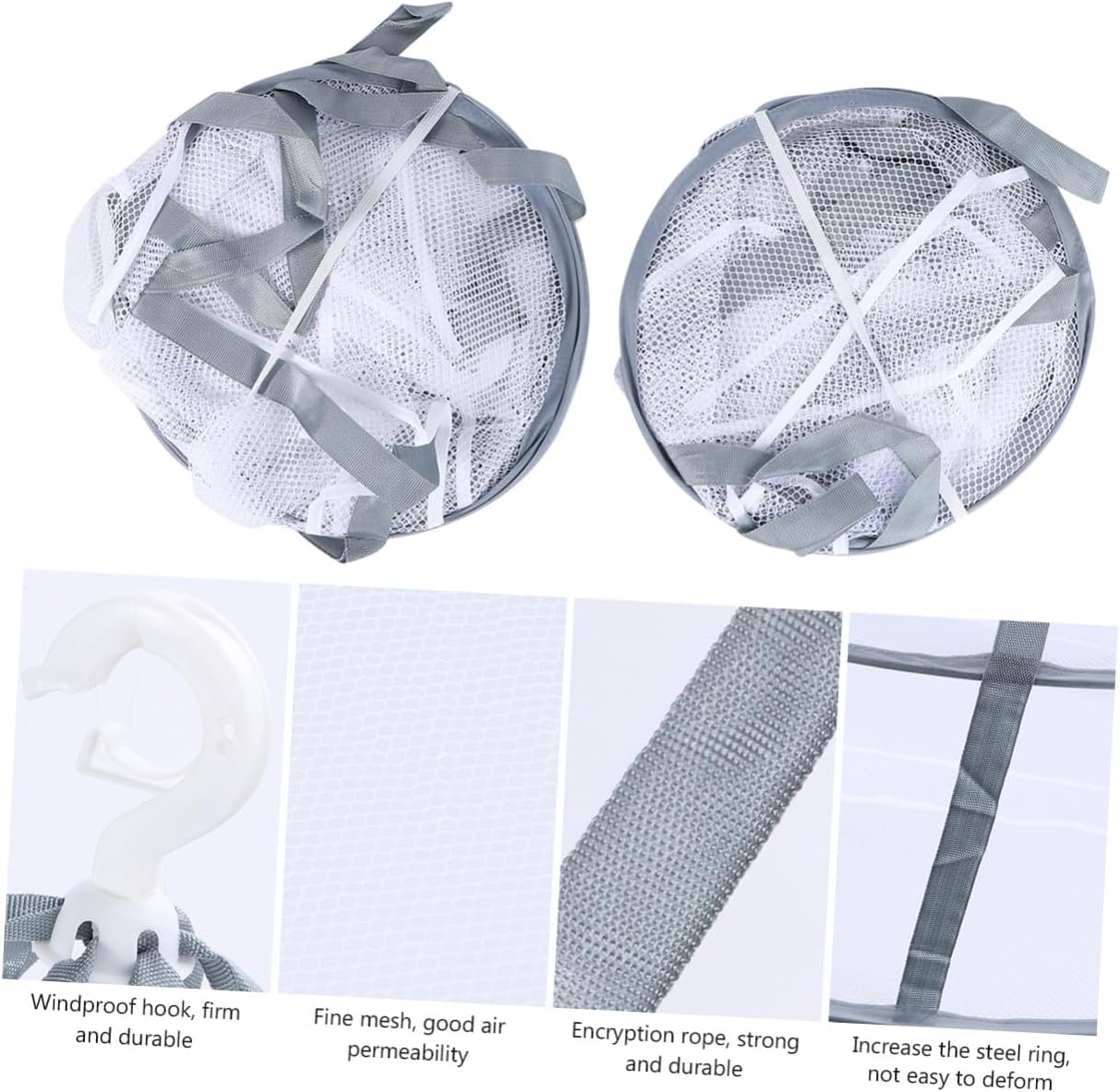 Cabilock 3pcs Clothes Drying Basket with Mesh Net, Hanging Sock Drying Rack for Home Laundry, Multi-Layer Clothes Hanger Suitable for Balcony and Indoor Use