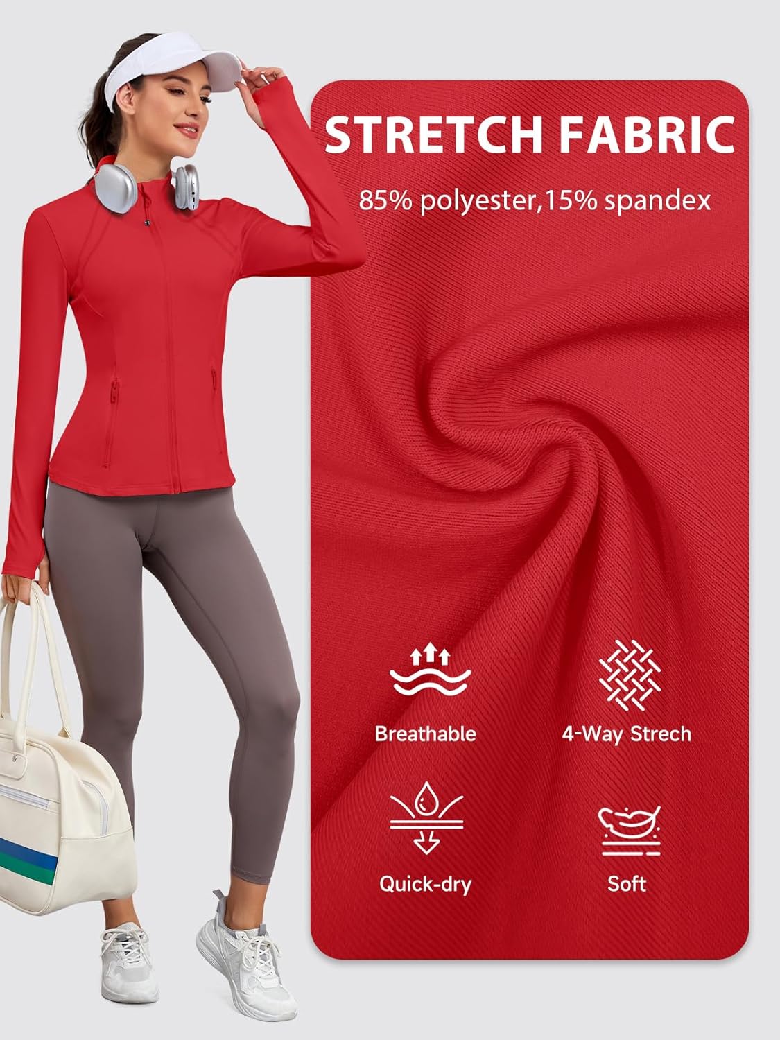 VUTRU Women Athletic Jacket Fitted Workout Running Zip Up Track Coat Layer with Thumb Holes Pockets for Yoga Gym Travel - Image 6