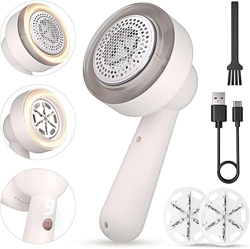 CuieTuee Afeitadora eléctrica recargable para quitar pelusas con pantalla digital LED, 3 engranajes ajustables, 6 cuchillas para ropa, suéter, sofá,