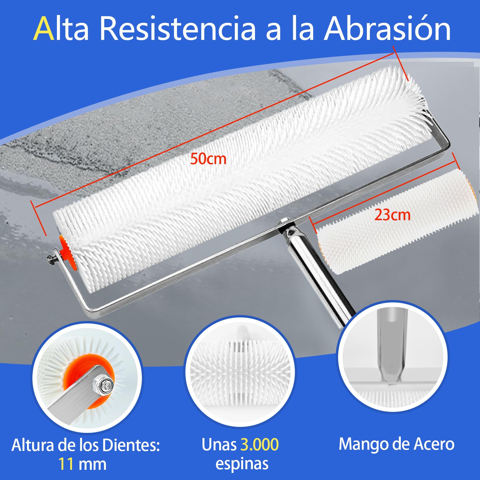 VKE kit de Herramientas de Autonivelación de Cemento, Rodillo de Púas Autonivelante 11mm, Varilla Mezcladora Taladro 40cm, Zapatos con Pinchos Para Cesped 30mm,Rascador de Acero,Palo Telescopico162cm