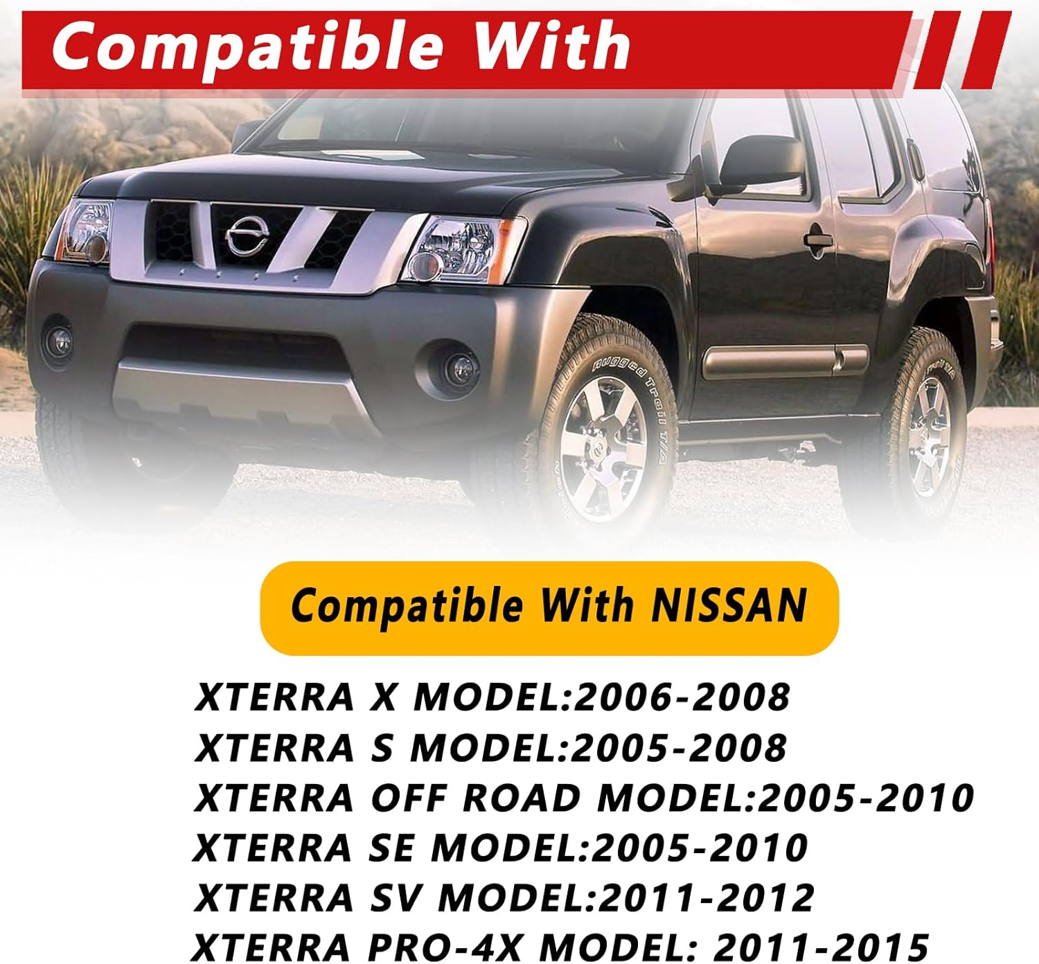 Headlight Assembly Compatible with Nissan Xterra 2005-2015 Driver and Paseenger Side Chrome Halogen Front Headlamp Pair Replace 26060EA025 26010EA025 White Housing Yellow Corner