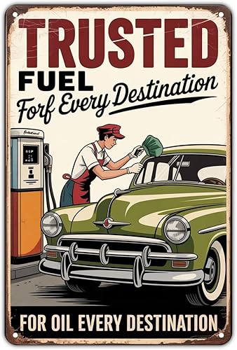 Retro Gas Station Trusted Fuel Service tin sign Vintage Automotive Garage Metal Sign Print Aesthetic for Garden Yard Bar Porch Home Bedroom Kitchen
