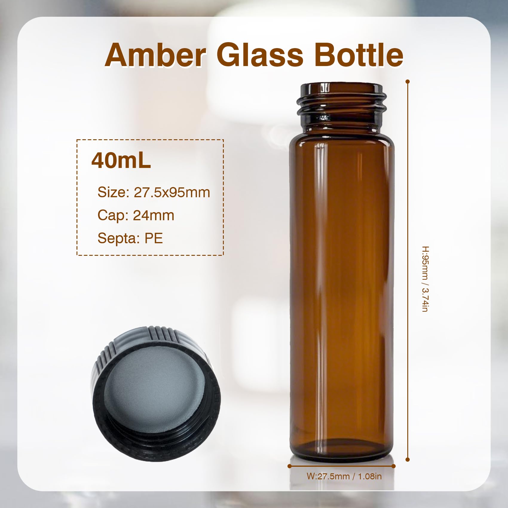 ALWSCI 20 szt. 40 ml bursztynowe szklane buteleczki próbki butelki 24 mm czarne zamknięte Top PP Cap, PE Liner próbka kontener laboratoryjny 27,5 x 95 mm