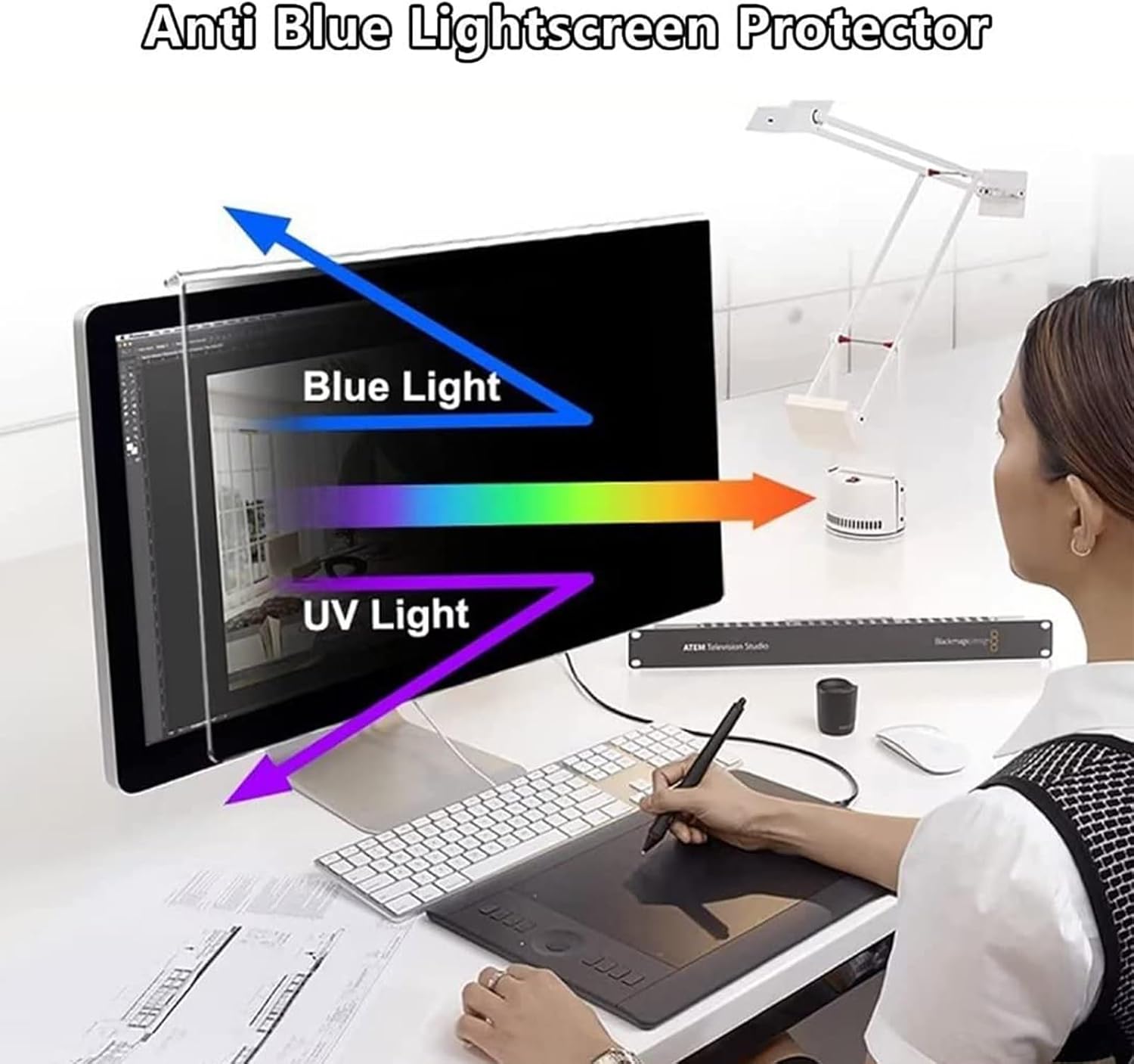 [2-Pack] Computer Privacy Screen for Monitor, 27 Inch Hanging Privacy Screen Filter, Anti Blue Light Screen Protector Shield, Universal for Aspect Ratio 16:9 Screen