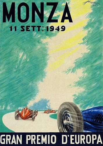 Gran Premio de Italia de 1949 en Monza Este raro cartel publicitario original para el Gran Premio de Italia de 1949 representa 3 autos de carreras