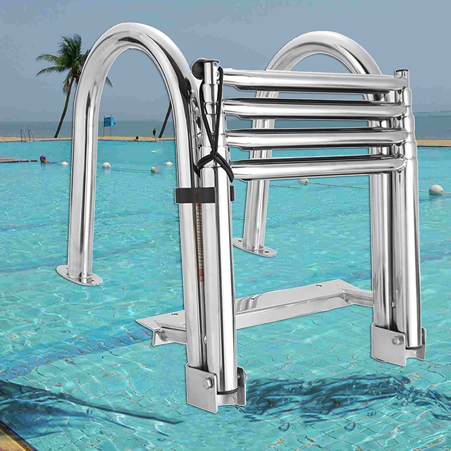 Échelle de bateau 4 marches pliable amovible en inox pour ponton