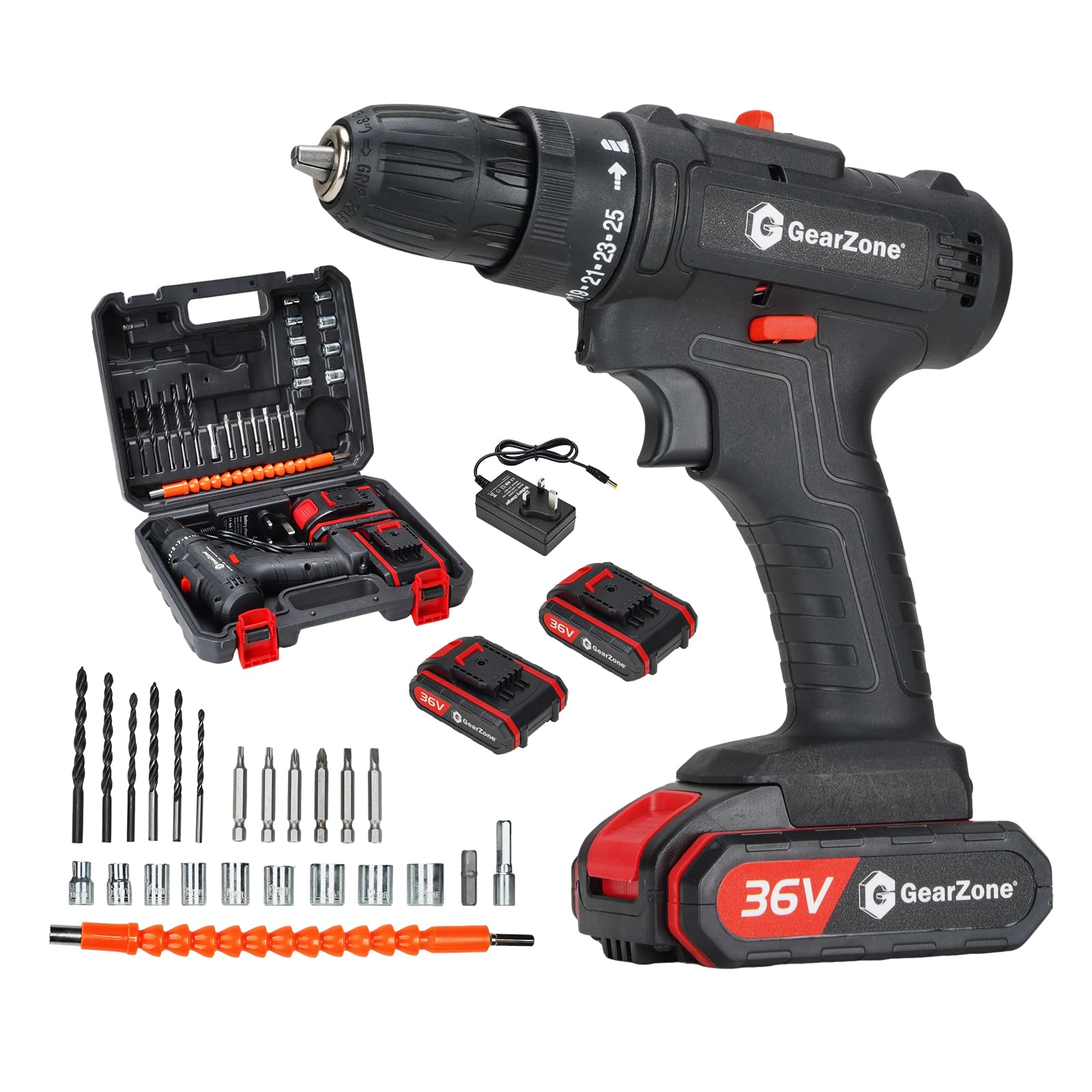 36V Electric Drill, 2pcs Batteries, Variable Speed Control, Ergonomic Grip, Cordless Power Drill